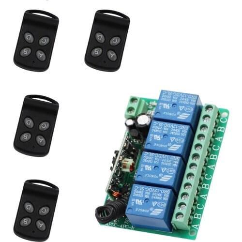 4Keys DC12V 4CH RF Wireless Remote Control System 4* Transmitters +1* Receiver Universal Gate Remote Control /RadioReceiver