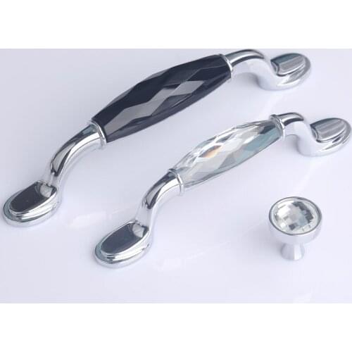 96mm fashion deluxe villadom furniture handles clear glass crystal kitchen cabinet pulls knobs silver chrome dresser door handle