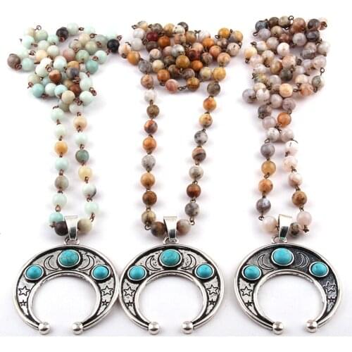 Free Shipping Bohemian Jewelry Rosary Chain Moon Star Pendant Necklace For Women Statement Necklaces