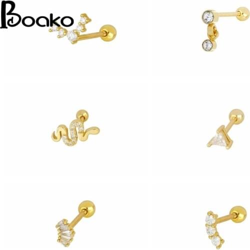 BOAKO Snake Shape 1Pcs 925 Sterling Silver Earrings For Women Stud Earring Gold/Silver Jewelry Ear Piercing Unusual 2021 Trend
