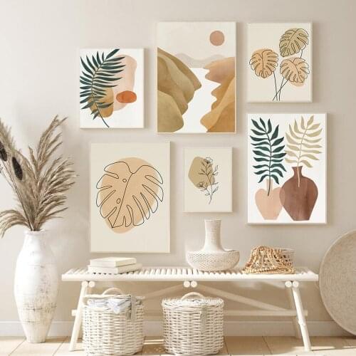 Boho Monstera Line Canvas Paintings Botanical Plant Flower Wall Art Valley Abstract Poster Prints Picture Bedroom Decoration