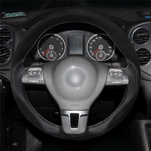 Black suede Black perforated leather Hand Sew Wrap Car Steering Wheel Cover For Volkswagen Tiguan Passat B7 Passat CC Touran