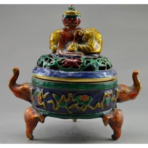Pure Brass Antique Exquisite carvings, cloisonne copper elephant statue incense burner home decoration Metal crafts