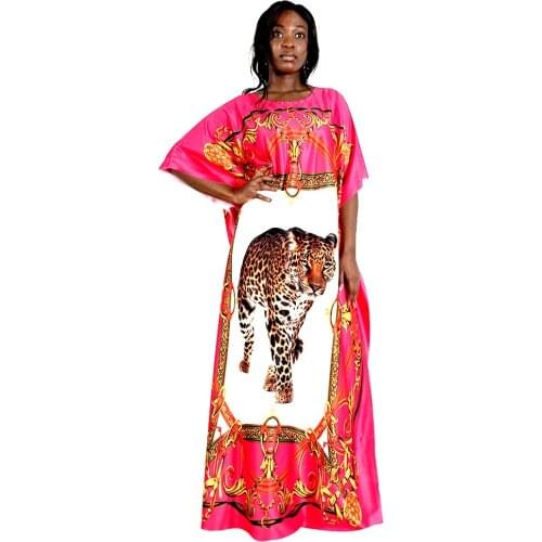 Elegant Autumn Loose Women Dress Batwing Sleeve Tiger Pattern Print Maxi Dresses Causal O-neck Female Robe 2020