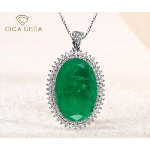 GICA GEMA Real 925 Sterling Silver Pendants Necklace For Women Oval Emerald Paraiba Tourmaline Morganite Female Fine Jewelry