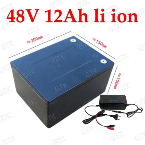 GTK waterproof 48V 12ah lithium ion battery BMS 18650 48v 12Ah li ion battery for 1000W 750W ebike scooter bicycle +2A charger