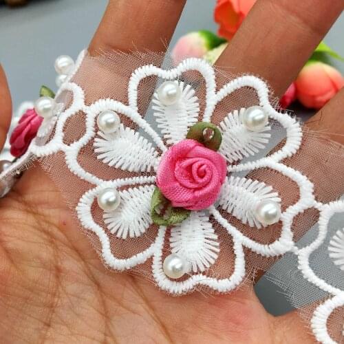 GXINUG 30pcs Vintage Rose Red Flower Lace Fabric Handmade Embroidered Lace Trim Ribbon Applique Dress DIY Sewing Craft