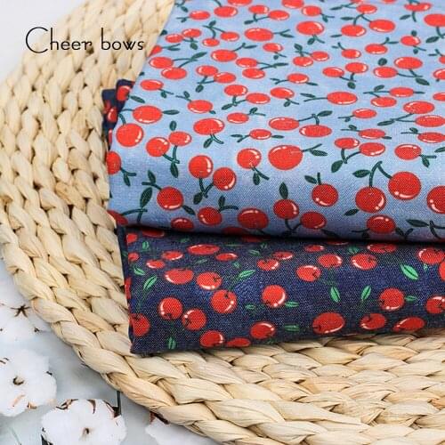 CheerBow 45cm*150cm Cotton Denim Fabric DIY Shirts Dress Washing Cloth Thick Cherry Denim Summer Sewing Patchwork Craft Fabric