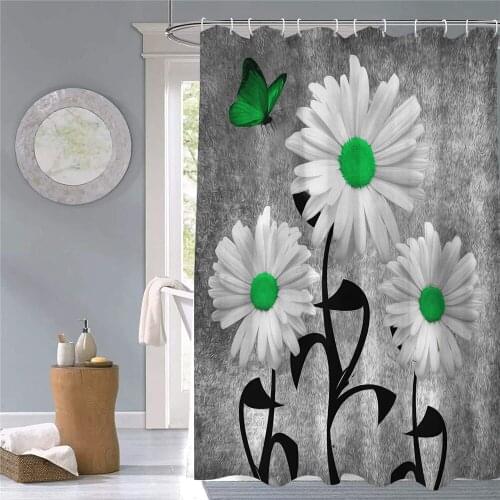 Beautiful Colorful Flower Floral Printed Shower Curtains Frabic Waterproof Polyester Bath Curtain With Hooks