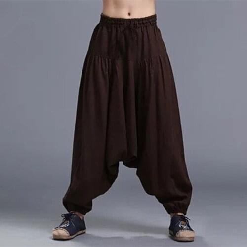 14 colors Mens Hip Hop dancing Pants,plus size cotton linen wide leg Harem Pants Korean vintage Joggers Lantern Trousers M-5XL