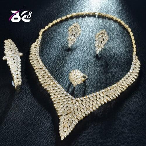 Be 8 Brilliant Women Bridal Wedding Sets 4 Pcs Earring Necklace Ring Bracelet Sets Gold Color Parure Bijoux Femme S233