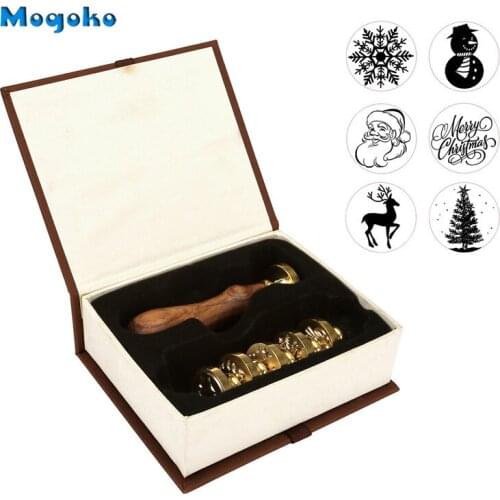 Mogoko Sealing Wax Stamps Merry Christmas Xmas Wax Seal Stamp Set Brass Head Wooden Handle Blessing Envelope Cards Decor