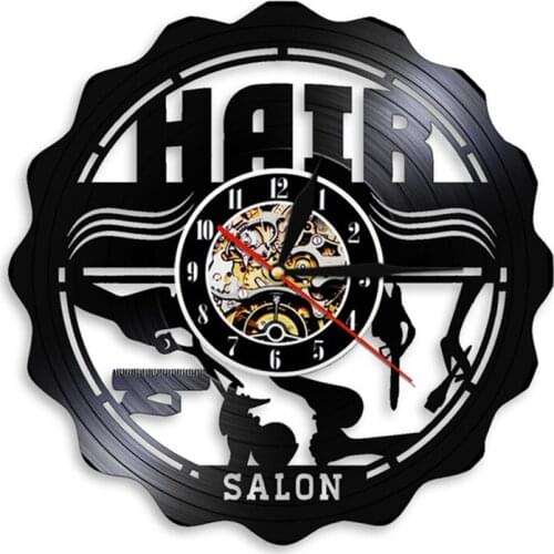 Barber Shop Wall Clock Modern Barbershop Decoration Vinyl Record Wall Clock Hanging Hairdresser Wall Watch for Barber Salon