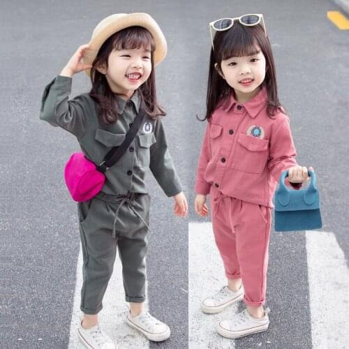 1-5 Age girl clothes spring autumn two-piece Korean version new solid color cardigan coat + pants fashion quality child clothing