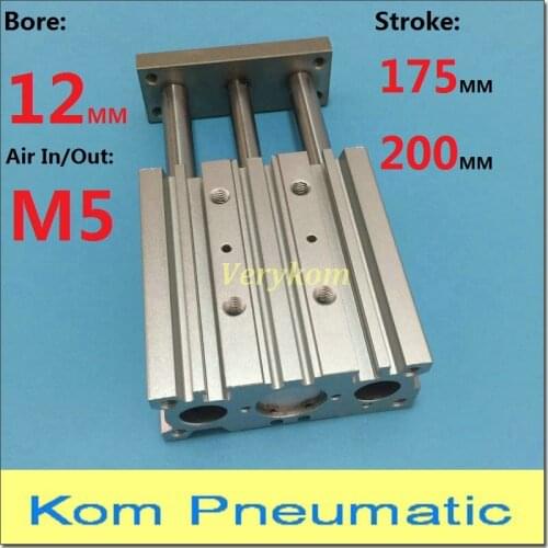 Pneumatic MGPM 12MM Bore Three Rod With Magnetic Guide Cylinder 3 Piston TCM MGPM12X175 MGPM12X200 SMC Type Port M5 MGPM12X200Z