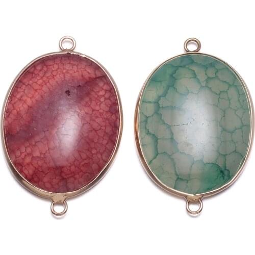 Natural Egg-shaped Dragon Pattern Agate Connector Pendant Charms for Jewelry Making DIY Necklace Accessories