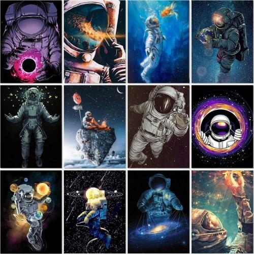 Full Square 5D Diy Cartoon Spaceman Diamond Painting Space Scenery Astronaut Diamond Embroidery Cross Stitch Mosaic Home Decor