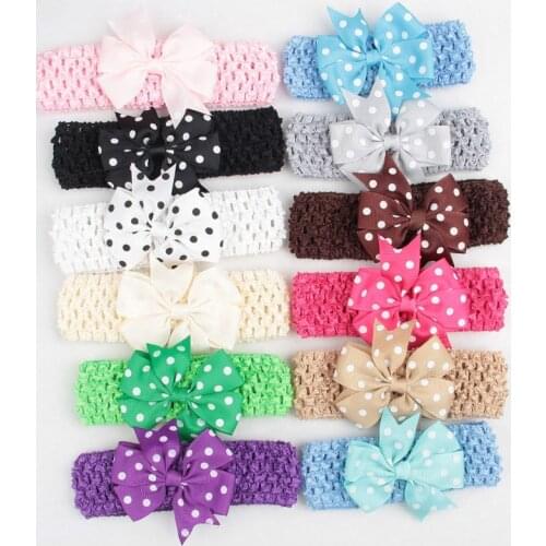 24 Colors 8.5 CM Grosgrain Ribbon Dovetail Bowknot Headband Baby Girl Knitted Elastic Hairband Children Bows Headwear Kids Gifts