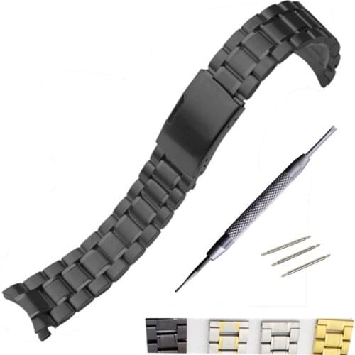 16 18 19 20 21 22 24mm Curved End / Arc Degree Stainless Steel Bracelet Watch Band Strap Straight End Solid Links Drop