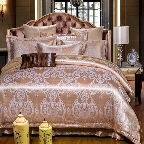2017 Luxury Tencel Satin Silk Jacquard Bedding Sets golden pink duvet cover bedsheet pillowcase Queen King size 4pcs