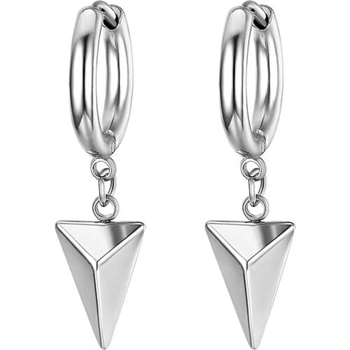 BONISKISS Womens Earrings Charm Unique Bijoux Triangle Pyramid Stainless Steel Jewelry Mens Hoop Earrings Aros Mujer Oreja