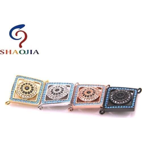 SHAOJIA Jewelry Accessories Charm Zircon Metal Supplies Beads DIY Bracelets & Necklaces Micro Pave Square-shape Jewelry Beads