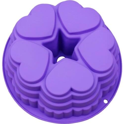 Silicone 5 Even Love Cake Mold Middle Hollow Heart Shape Round Baking Plate DIY Tools