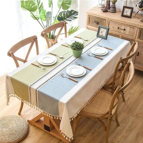 Nordic jacquard plaid striped table flag imitation hemp cotton tassel tablecloth rectangular coffee table coffee table tableclot