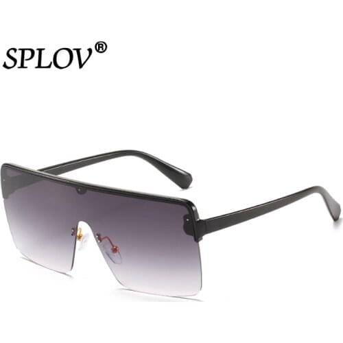 New Big Frame Women Sunglasses Men One Piece Square Sun Glasses Half Frame Gradient Lens Retro Driving Shades UV400