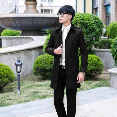 Black mens trench coats man single-breasted coat men clothes slim overcoat long sleeve spring autumn big size S - 9XL
