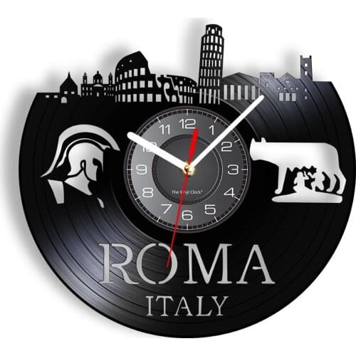 Capital Italy Roma Vintage Retro Style Wall Clock Exotic Wind Tavel European Art Home Decor Rome Vinyl Album Record Clock Watch