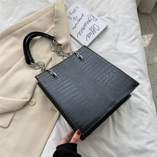 Burminsa Crocodile Pattern Chain Handle Tote Bags For Women Simple Large Capacity PU Work Female Shoulder Bags 2021 Black Purple