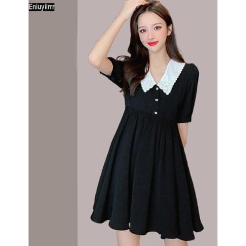 Women 2021 New Summer Robe Vestidos A Line Cute French Black Elegant Party Mini Dress