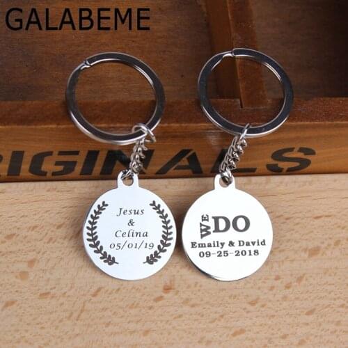 Galabeme 10pcs Personalized engraved name date alloy Keychain wedding gifts for guests wedding favors and gifts party supplies