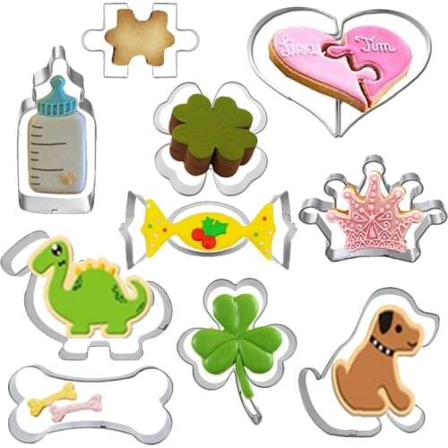 10 Pcs Cookie Cutters Dinosaur Dog Love Candy Flower Shape Pizza Bread Biscuit Mold Cutting Form For Fondant Baking Accessories