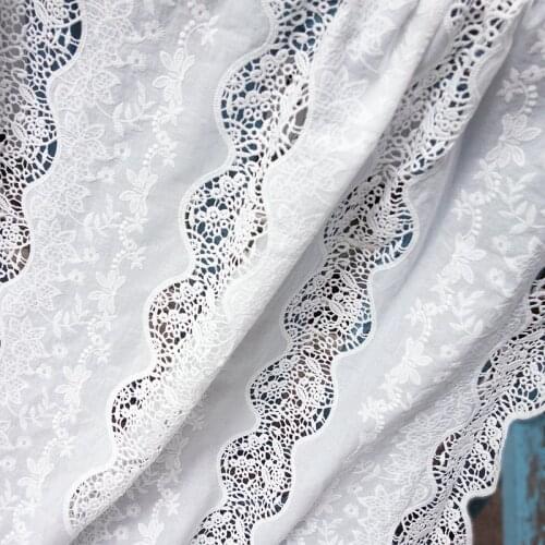 100% Cotton Guipure Floral Lace Fabric Stripe Hollow Out embroidery Flower fabric for DIY Boho Dress Beach Dress, Summer Dress