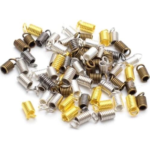 100PCs 9*4mm Spring Crimp Ends Fastener Connector Crimp Beads Fits 3mm Round Leather Cord DIY Necklace Jewelry making
