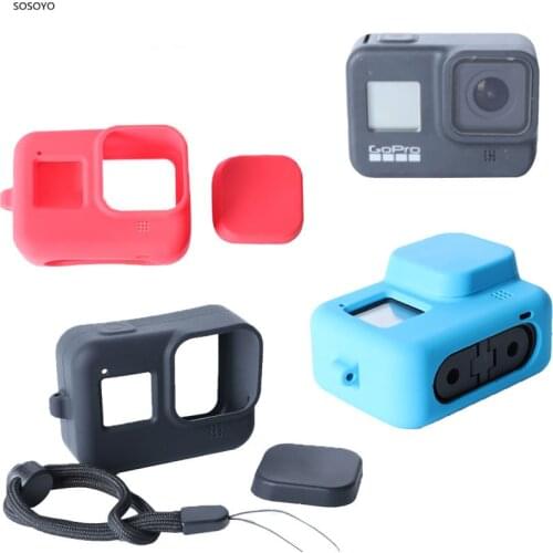 3 in 1 Soft Silicone Case Housing Lens Protective Cap Lanyard Black Blue Red For Gopro Hero 8 Black Action Camera Accessoriess