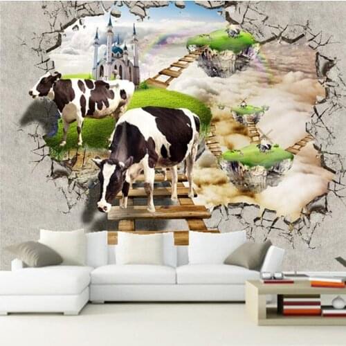 Custom 3D three-dimensional dream world, two cows papel de parede for the living room bedroom TV wall large wallpaper murals