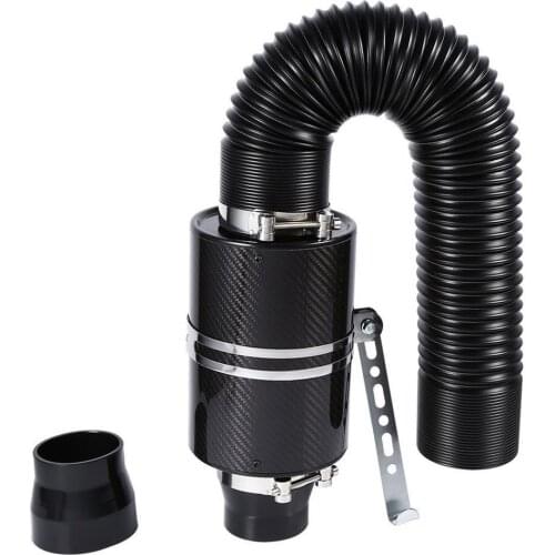 6Pcs Universal Car 7cm Diameter Carbon Fiber Cold Air Filter Feed Enclosed Intake Induction Pipe Hose Kit Ram Filter Box