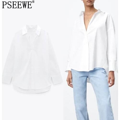 PSEEWE Za White Shirt Woman Pink Long Sleeve Blouse Women 2021 Yellow Summer Top Female Basic Office Button Up Green Shirt