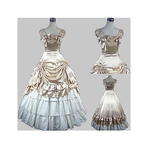 Sleeveless Floor-length Beige Satin Cotton Princess Lolita Dress