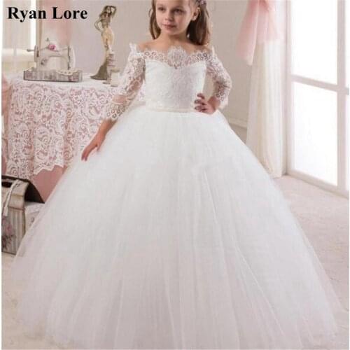 White/Ivory Elegant Ball Gown Fower Girl Dresses 2020 Boat Neck Princess Dress For Weddings Holy First Communion Pageant Gowns