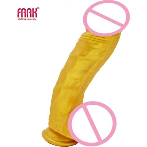 FAAK 2020 new arrival golden color huge realistic dildo with suction cup silicone fake penis sex toys for women anal massage