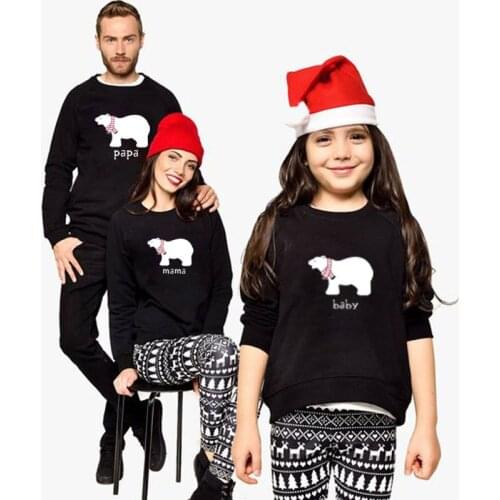 Family Matching Outfits Autumn Winter Christmas Cute White Bear Printed Sweater T Shirt Father Mother Kids Boy Girl Home Clothes