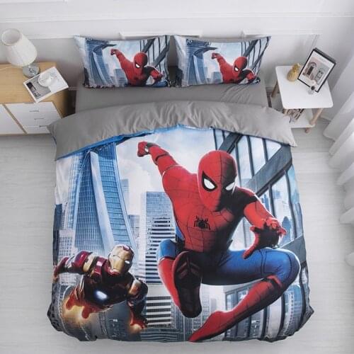 Cartoon Spiderman Bedding Set Boy&Girl The Avengers Duvet Cover Set Princess Bed Linen Iron Man Bedclothes Student Dormitory Bed