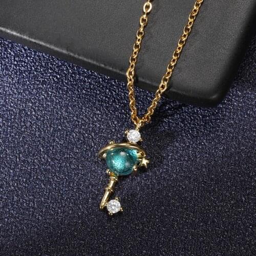 Fashion Blue Crystal Planet Universe Key Pendant Necklace For Woman Luxury Jewelry Wedding Party Birthday Gift
