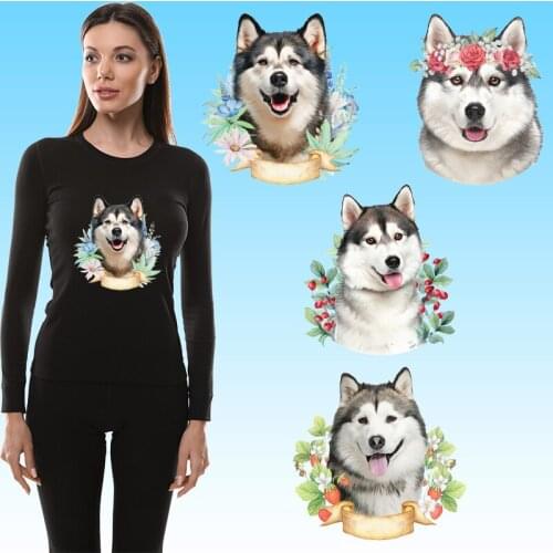 Dogs Flowers Garland Pet stickers on Clothes Patches for clothing Iron on patches Heat Transfer PVC Patch