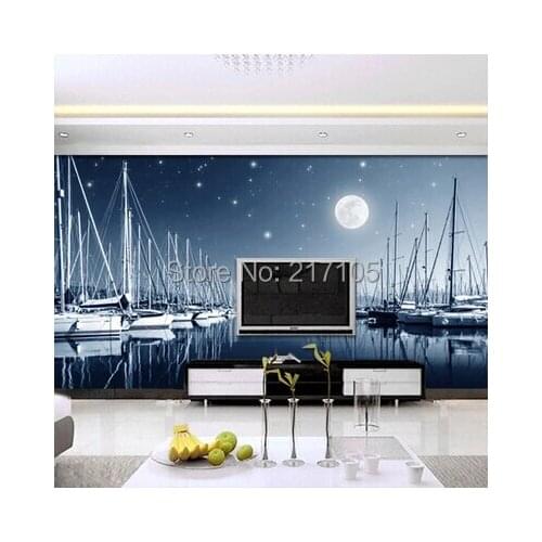 2015 new custom 3 d large murals, simple dream water at night wallpaper, bedroom study the living room TV wall contact paper