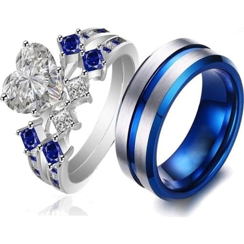 New Couple Ring Men Stainless Steel Ring For Women Zircon Heart Ring Wedding Engagement Bands Birthday Gift Jewelry Accessories